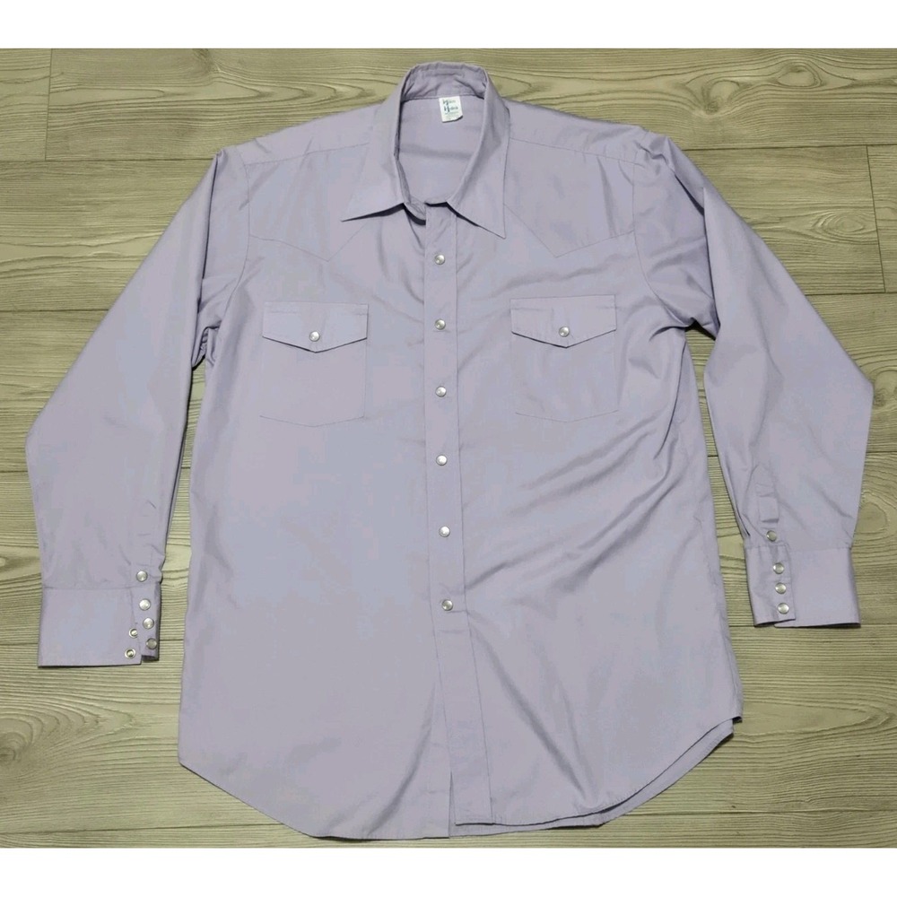 Vintage Malco Modes Shirt Mens 17.5 X 35 Purple Lilac Pearl Snap Western USA